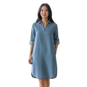 Anthropologie Cloth and stone chambray dress size medium tencel pockets soft tea